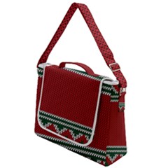 Christmas Pattern, Fabric Texture, Knitted Red Background Box Up Messenger Bag