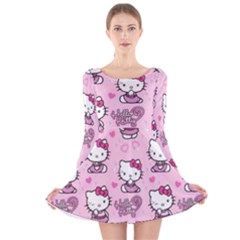 Cute Hello Kitty Collage, Cute Hello Kitty Long Sleeve Velvet Skater Dress by nateshop