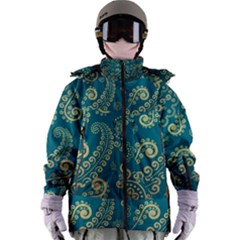 European Pattern, Blue, Desenho, Retro, Style Women s Zip Ski And Snowboard Waterproof Breathable Jacket