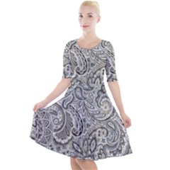 Gray Paisley Texture, Paisley Quarter Sleeve A-line Dress by nateshop
