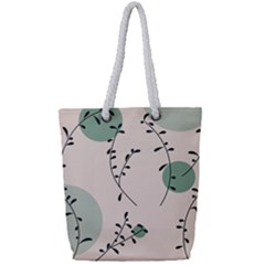 Plants Pattern Design Branches Branch Leaves Botanical Boho Bohemian Texture Drawing Circles Nature Full Print Rope Handle Tote (small) by Maspions