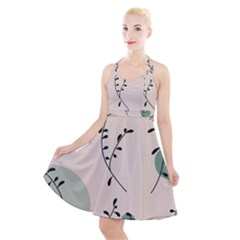 Plants Pattern Design Branches Branch Leaves Botanical Boho Bohemian Texture Drawing Circles Nature Halter Party Swing Dress 