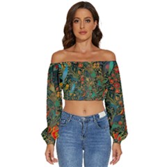 Flowers Trees Forest Mystical Forest Nature Background Landscape Long Sleeve Crinkled Weave Crop Top