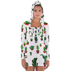 Cactus Plants Background Pattern Seamless Long Sleeve Hooded T-shirt