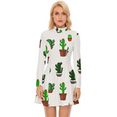 Cactus Plants Background Pattern Seamless Long Sleeve Velour Longline Dress by Maspions