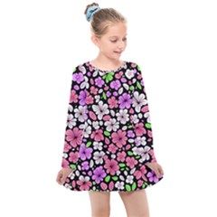 Flowers Floral Pattern Digital Texture Beautiful Kids  Long Sleeve Dress by Maspions