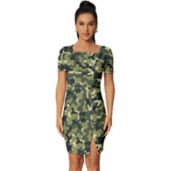 Camouflage Pattern Fitted Knot Split End Bodycon Dress