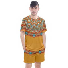 Mandala Orange Men s Mesh T-shirt And Shorts Set