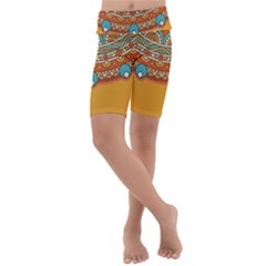 Mandala Orange Kids  Lightweight Velour Cropped Yoga Leggings
