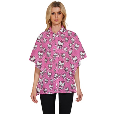 Hello Kitty Pattern, Hello Kitty, Child Women s Batwing Button Up Shirt by nateshop