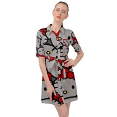 Hello Kitty, Pattern, Red Belted Shirt Dress by nateshop