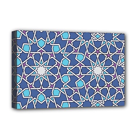 Islamic Ornament Texture, Texture With Stars, Blue Ornament Texture Deluxe Canvas 18  X 12  (stretched) by nateshop