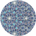 Islamic Ornament Texture, Texture With Stars, Blue Ornament Texture Wooden Puzzle Round View1