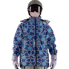 Islamic Ornament Texture, Texture With Stars, Blue Ornament Texture Women s Zip Ski And Snowboard Waterproof Breathable Jacket by nateshop