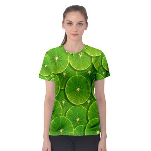 Lime Textures Macro, Tropical Fruits, Citrus Fruits, Green Lemon Texture Women s Sport Mesh T-shirt by nateshop