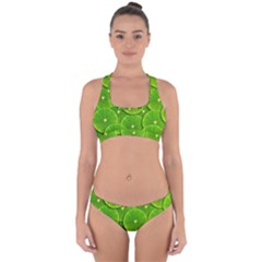 Lime Textures Macro, Tropical Fruits, Citrus Fruits, Green Lemon Texture Cross Back Hipster Bikini Set by nateshop