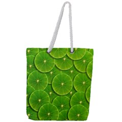 Lime Textures Macro, Tropical Fruits, Citrus Fruits, Green Lemon Texture Full Print Rope Handle Tote (large) by nateshop