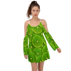 Lime Textures Macro, Tropical Fruits, Citrus Fruits, Green Lemon Texture Boho Dress by nateshop