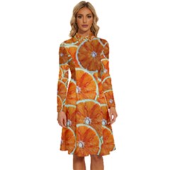 Oranges Patterns Tropical Fruits, Citrus Fruits Long Sleeve Shirt Collar A-line Dress by nateshop