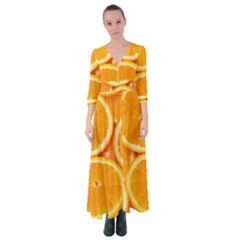 Oranges Textures, Close-up, Tropical Fruits, Citrus Fruits, Fruits Button Up Maxi Dress by nateshop