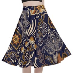 Paisley Texture, Floral Ornament Texture A-line Full Circle Midi Skirt With Pocket by nateshop