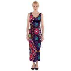 Pattern, Ornament, Motif, Colorful Fitted Maxi Dress by nateshop