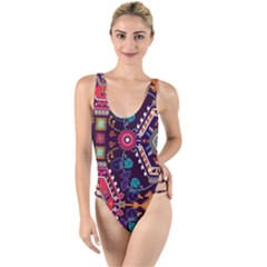 Pattern, Ornament, Motif, Colorful High Leg Strappy Swimsuit