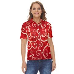 Patterns, Corazones, Texture, Red, Women s Short Sleeve Double Pocket Shirt