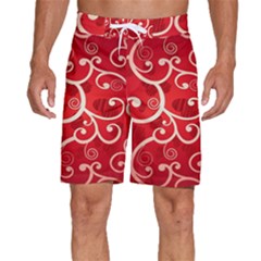 Patterns, Corazones, Texture, Red, Men s Beach Shorts