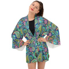 Patterns, Green Background, Texture Long Sleeve Kimono