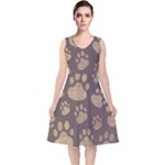Paws Patterns, Creative, Footprints Patterns V-Neck Midi Sleeveless Dress 