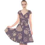 Paws Patterns, Creative, Footprints Patterns Cap Sleeve Front Wrap Midi Dress