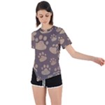 Paws Patterns, Creative, Footprints Patterns Asymmetrical Short Sleeve Sports T-Shirt