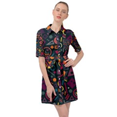 Random, Abstract, Forma, Cube, Triangle, Creative Belted Shirt Dress