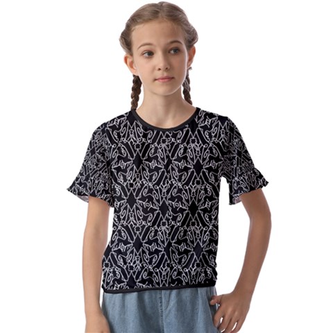 Noir Nouveau Chic Pattern Kids  Cuff Sleeve Scrunch Bottom T-shirt by dflcprintsclothing