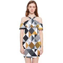 Pattern Tile Squares Triangles Seamless Geometry Shoulder Frill Bodycon Summer Dress
