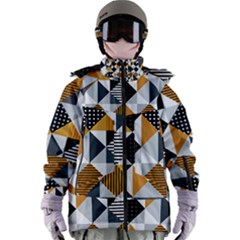 Pattern Tile Squares Triangles Seamless Geometry Women s Zip Ski And Snowboard Waterproof Breathable Jacket by Maspions