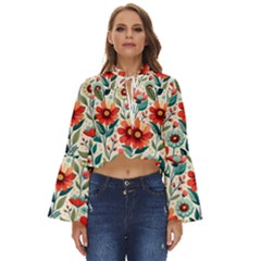 Flowers Flora Floral Background Pattern Nature Seamless Bloom Background Wallpaper Spring Boho Long Bell Sleeve Top