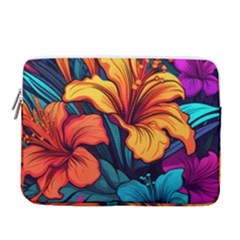 Hibiscus Flowers Colorful Vibrant Tropical Garden Bright Saturated Nature 15  Vertical Laptop Sleeve Case With Pocket