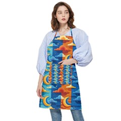 Clouds Stars Sky Moon Day And Night Background Wallpaper Pocket Apron