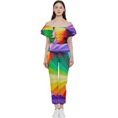 Bring Colors To Your Day Bardot Ruffle Jumpsuit by elizah032470