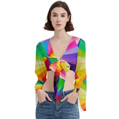 Bring Colors To Your Day Trumpet Sleeve Cropped Top by elizah032470