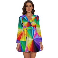 Bring Colors To Your Day Long Sleeve V-neck Chiffon Dress  by elizah032470