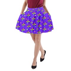 Abstract Background Cross Hashtag A-line Pocket Skirt