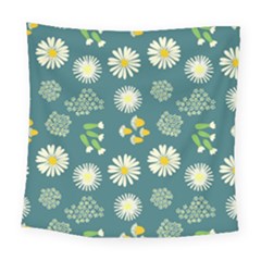 Drawing Flowers Meadow White Square Tapestry (large)
