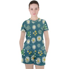 Drawing Flowers Meadow White Women s T-shirt And Shorts Set