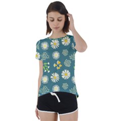 Drawing Flowers Meadow White Short Sleeve Open Back T-shirt by Maspions
