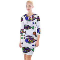 Fish Abstract Colorful Quarter Sleeve Hood Bodycon Dress