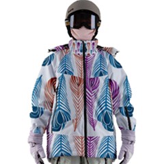 Pen Peacock Colors Colored Pattern Women s Zip Ski And Snowboard Waterproof Breathable Jacket