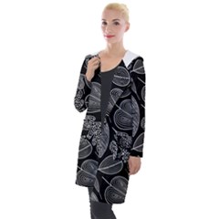 Leaves Flora Black White Nature Hooded Pocket Cardigan by Maspions